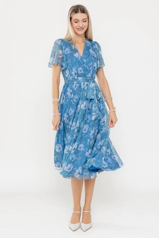 Rochie Caramel voal imprimat albastră R8544 picture - 4