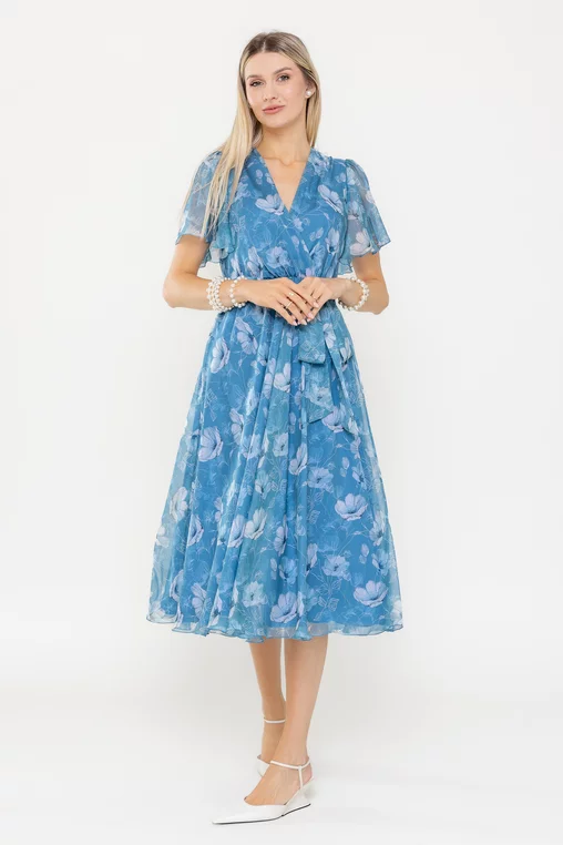 Rochie Caramel voal imprimat albastră R8544 picture - 1