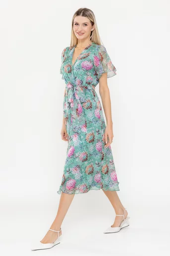 Rochie Caramel voal imprimat verde R8544