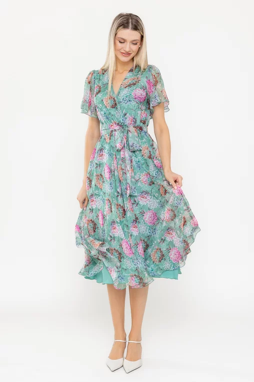 Rochie Caramel voal imprimat verde R8544 picture - 4
