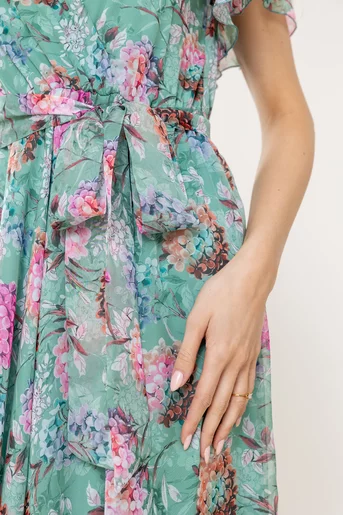 Rochie Caramel voal imprimat verde R8544