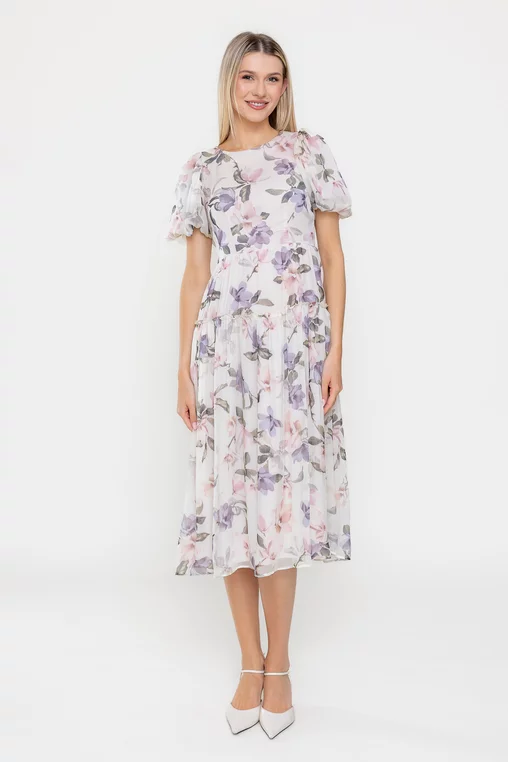 Rochie Caramel voal imprimeu floral ivory R8532 picture - 5