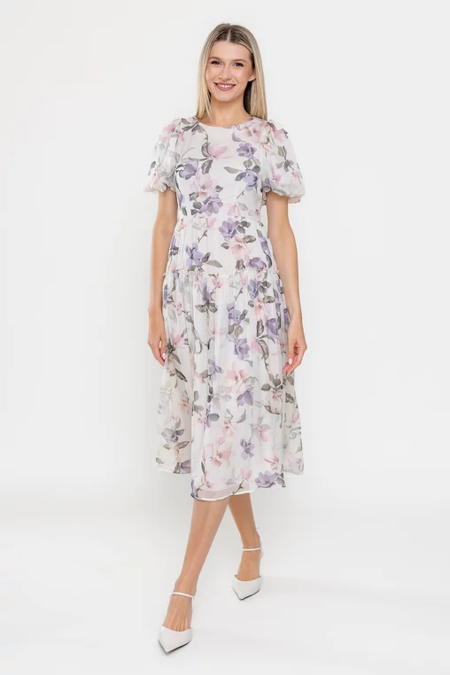 Rochie Caramel voal imprimeu floral ivory R8532 picture - 1