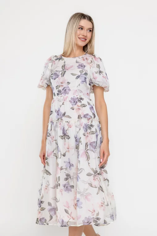 Rochie Caramel voal imprimeu floral ivory R8532 picture - 7