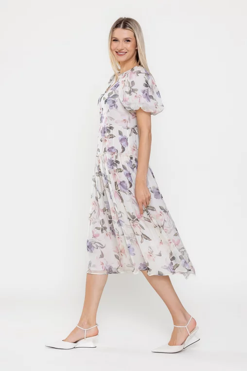Rochie Caramel voal imprimeu floral ivory R8532 picture - 4