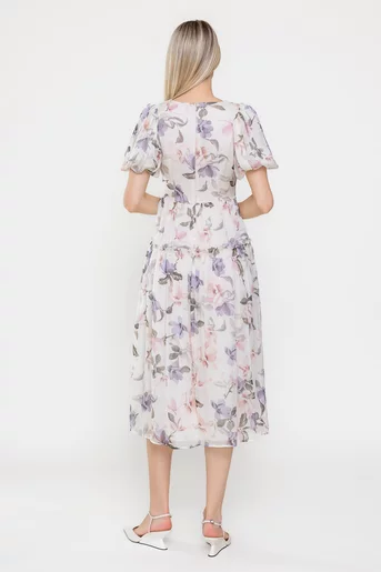 Rochie Caramel voal imprimeu floral ivory R8532