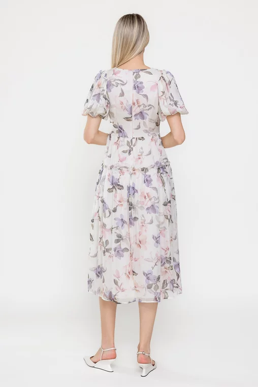 Rochie Caramel voal imprimeu floral ivory R8532 picture - 2
