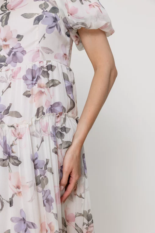 Rochie Caramel voal imprimeu floral ivory R8532 picture - 3