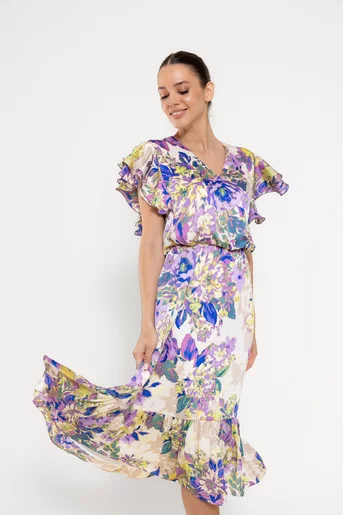Rochie Caramel voal imprimeu floral lila R8525