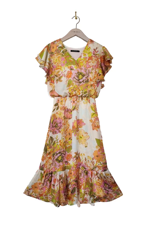 Rochie Caramel voal imprimeu floral orangeR8525 picture - 8