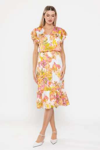 Rochie Caramel voal imprimeu floral orangeR8525