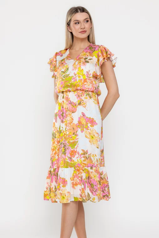 Rochie Caramel voal imprimeu floral orangeR8525 picture - 9