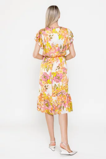 Rochie Caramel voal imprimeu floral orangeR8525