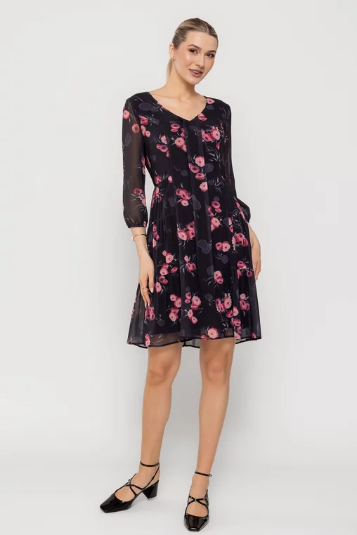 Rochie Caramel voal imprimeu floral roz R8515 picture - 6