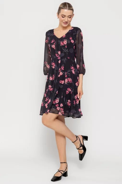 Rochie Caramel voal imprimeu floral roz R8515 picture - 7