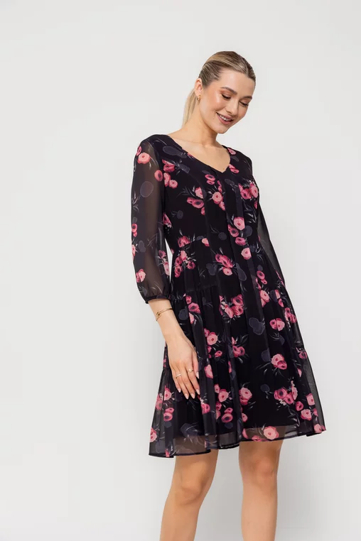 Rochie Caramel voal imprimeu floral roz R8515 picture - 5