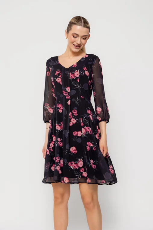 Rochie Caramel voal imprimeu floral roz R8515 picture - 4