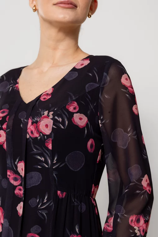 Rochie Caramel voal imprimeu floral roz R8515 picture - 3