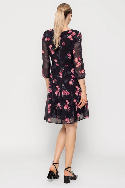 Rochie Caramel voal imprimeu floral roz R8515 picture - 2