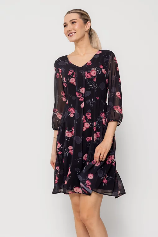 Rochie Caramel voal imprimeu floral roz R8515 picture - 8