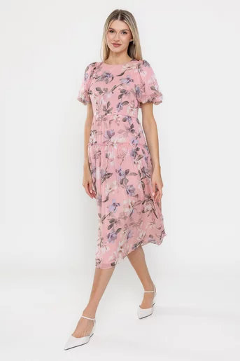 Rochie Caramel voal imprimeu floral roz R8532