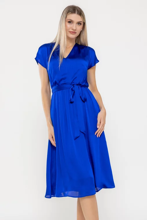 Rochie Caramel voal striat albastră R8550 picture - 4