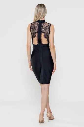 Rochie conică elegantă cu inserție dantelă neagră RLY0301