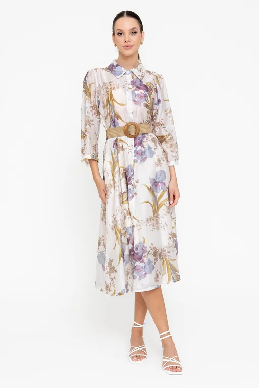 Rochie tip cămașă cu curea ivory RBR0512 picture - 4