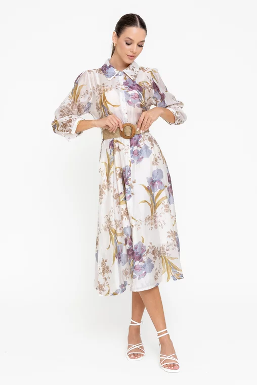 Rochie tip cămașă cu curea ivory RBR0512 picture - 5