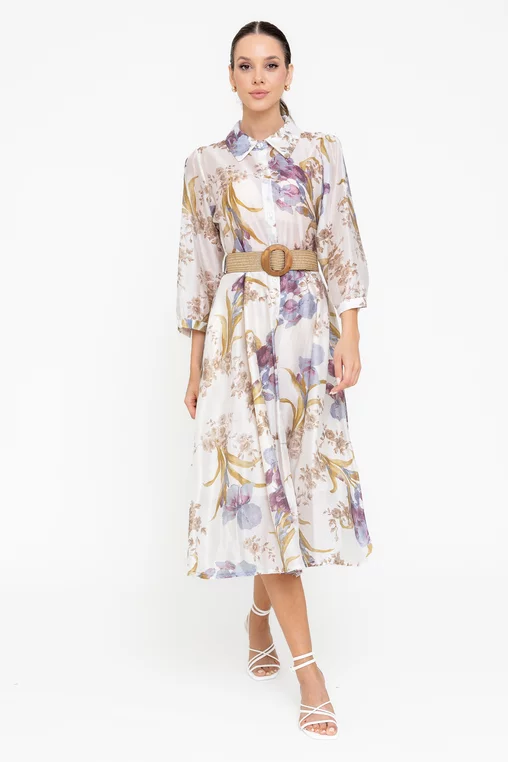 Rochie tip cămașă cu curea ivory RBR0512 picture - 1