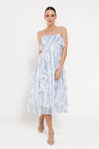 Rochie fluidă cu volane albastră RFY0302