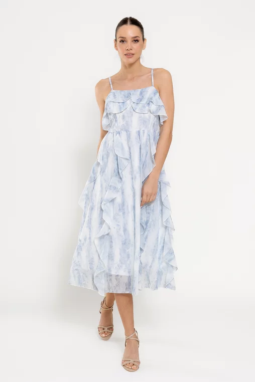 Rochie fluidă cu volane albastră RFY0302 picture - 1