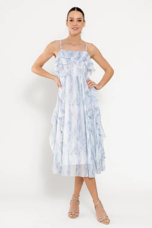 Rochie fluidă cu volane albastră RFY0302 picture - 4