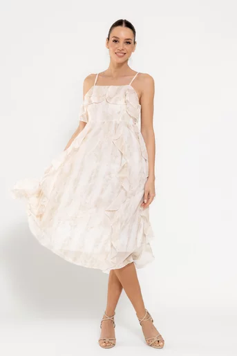 Rochie fluidă cu volane bej RFY0302