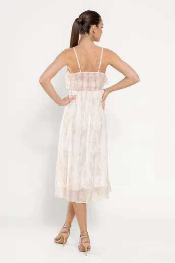 Rochie fluidă cu volane bej RFY0302