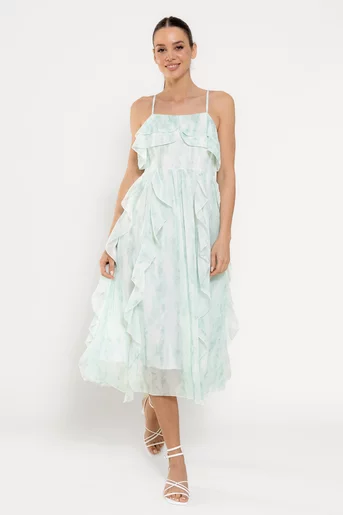 Rochie fluidă cu volane fistic RFY0302