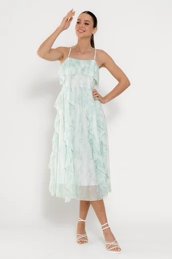 Rochie fluidă cu volane fistic RFY0302