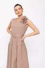 Rochie jerse cu curea și floare bej RBR0202 thumbnail picture - 