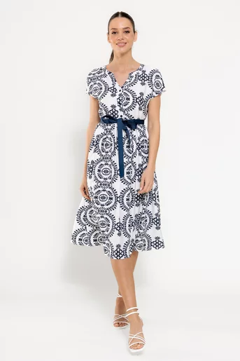 Rochie lejeră cu cordon ripsat alb-negru RBD0301