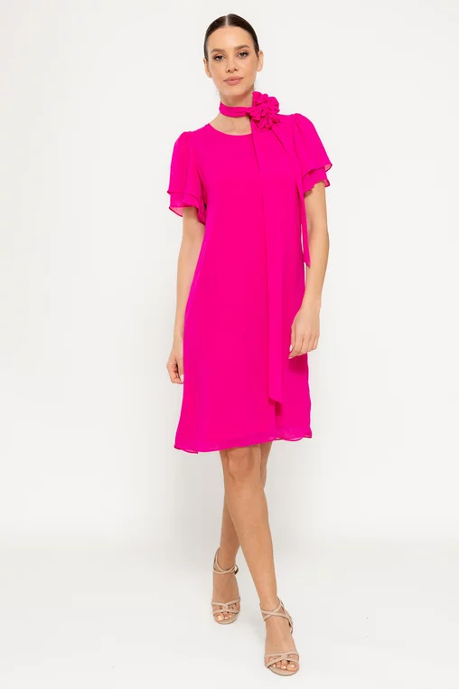 Rochie lejeră cu cordon și floare fucsia R8521 picture - 1