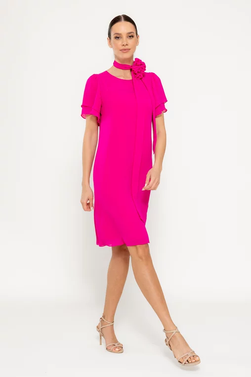 Rochie lejeră cu cordon și floare fucsia R8521 picture - 5