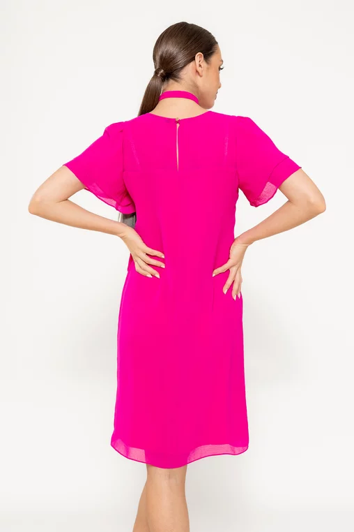 Rochie lejeră cu cordon și floare fucsia R8521 picture - 3