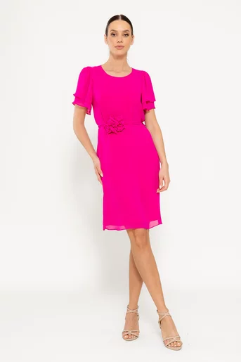 Rochie lejeră cu cordon și floare fucsia R8521