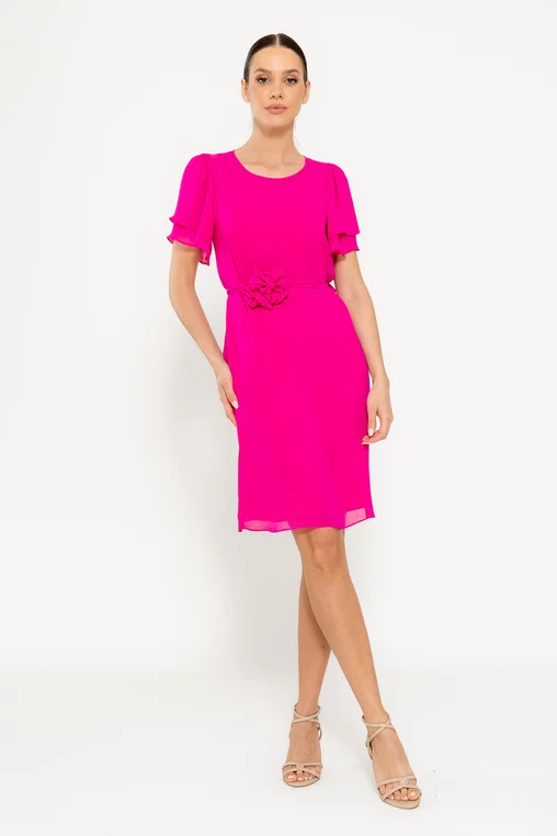 Rochie lejeră cu cordon și floare fucsia R8521 picture - 2