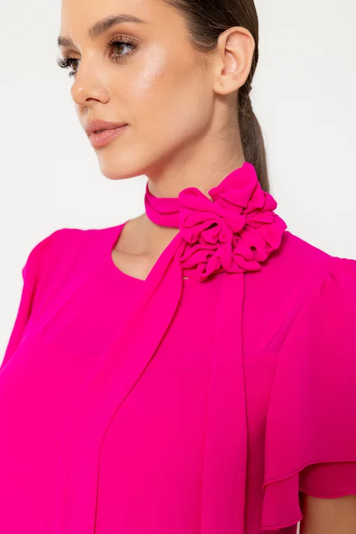Rochie lejeră cu cordon și floare fucsia R8521 picture - 7