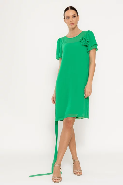Rochie lejeră cu cordon și floare verde R8521 picture - 6
