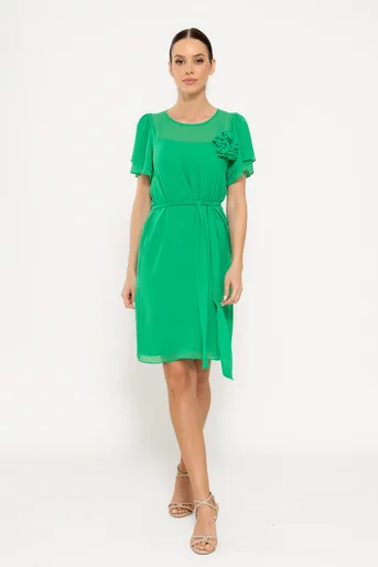 Rochie lejeră cu cordon și floare verde R8521
