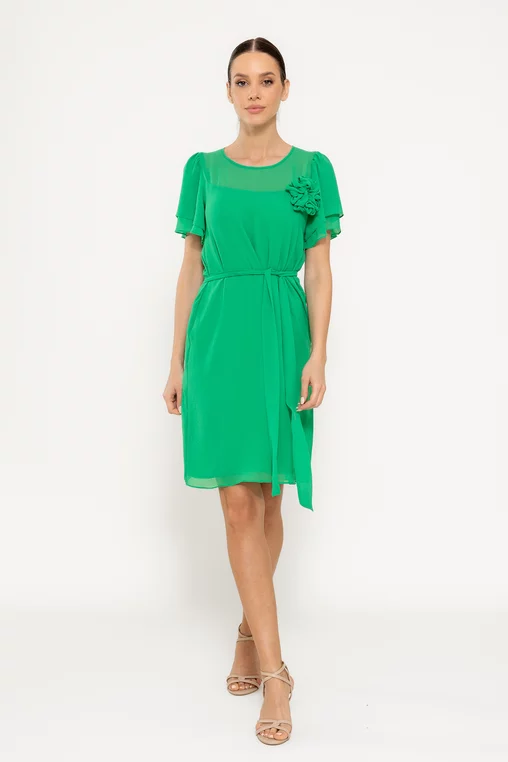 Rochie lejeră cu cordon și floare verde R8521 picture - 2