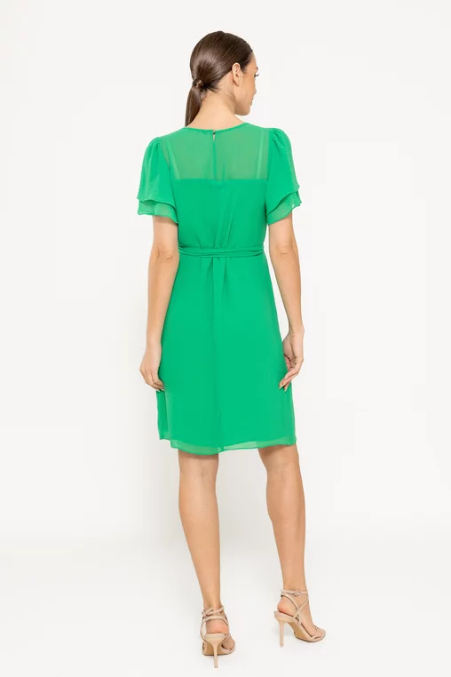 Rochie lejeră cu cordon și floare verde R8521 picture - 3