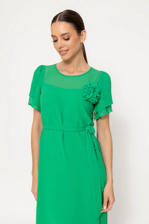 Rochie lejeră cu cordon și floare verde R8521 picture - 4